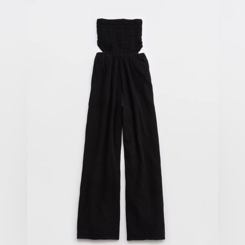 Aerie Black Gauzy Strapless Wide Leg Jumpsuit size Large EUC - Picture 4 of 13